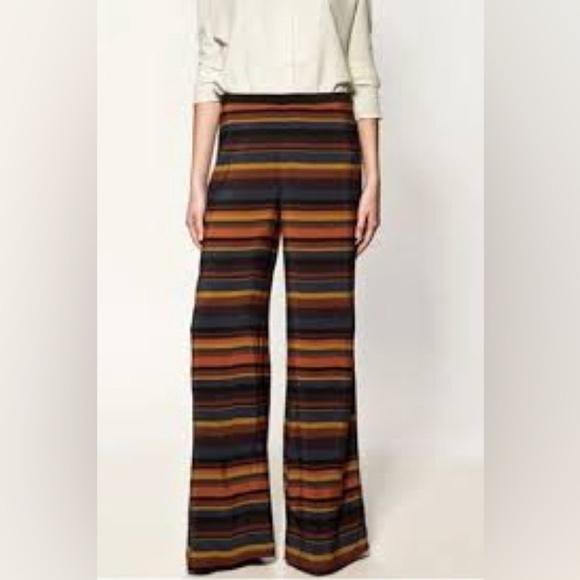 Zara Pants - ZARA Basic Striped Jewel-Tone Mutli-Color Wide Leg Lightweight Trouser Pants